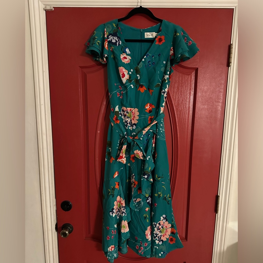 Eliza J Teal Floral Midi Dress